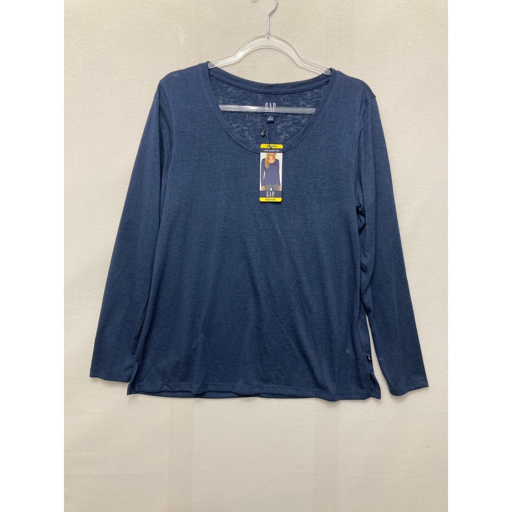 NWT GAP Long Sleeve Tee Size Medium Blue Scoop Neck Slub Knit Soft Cozy